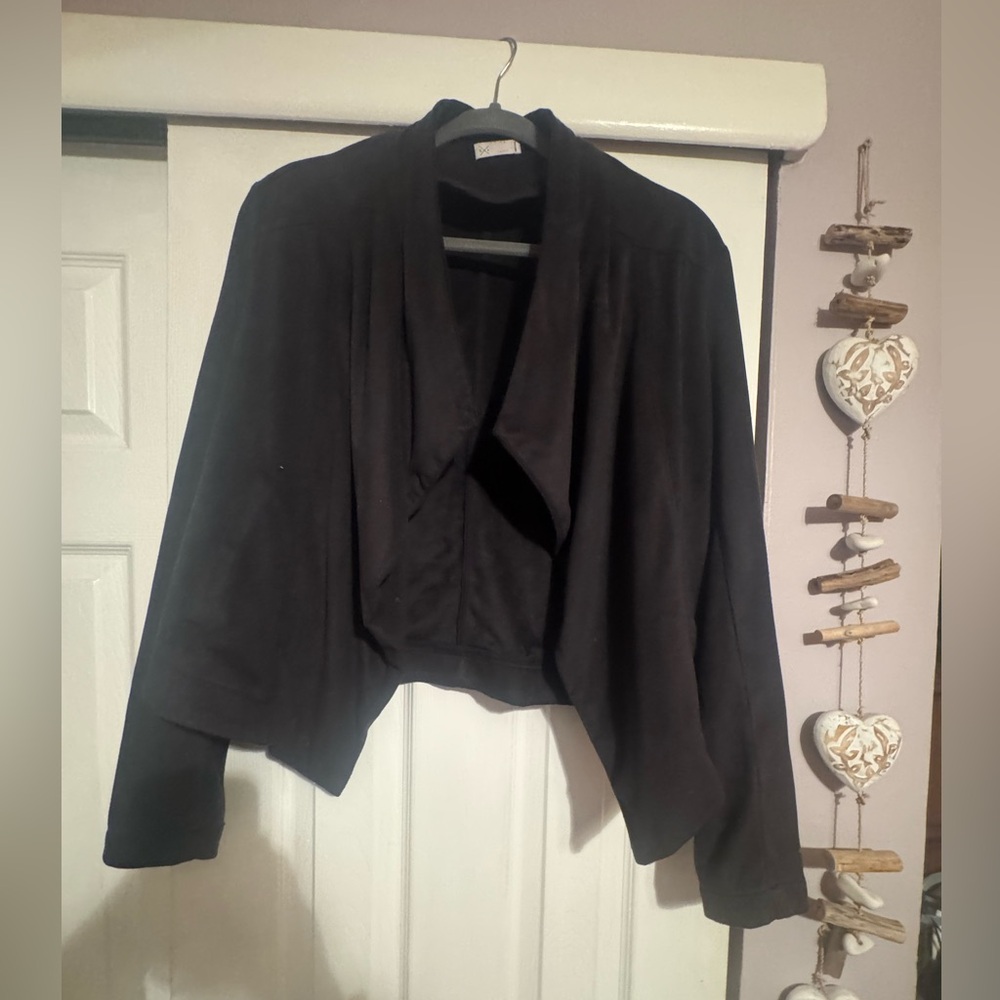 London Times waterfall  Blazer with Draped Collar